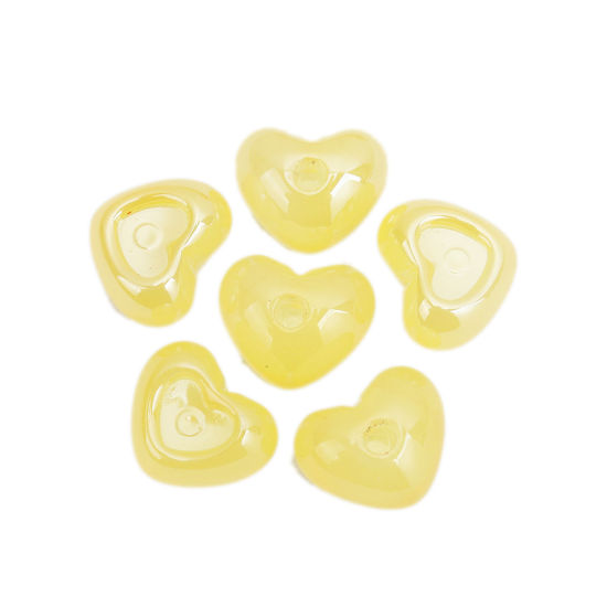 Picture of Acrylic Spacer Beads (Half Drilled) Heart Yellow Cabochon Settings (Fit 9mm x 7mm ) About 19mm x 16mm, Hole: Approx 3.5mm, 10 PCs