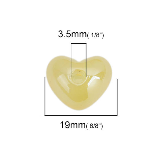 Picture of Acrylic Spacer Beads (Half Drilled) Heart Yellow Cabochon Settings (Fit 9mm x 7mm ) About 19mm x 16mm, Hole: Approx 3.5mm, 10 PCs