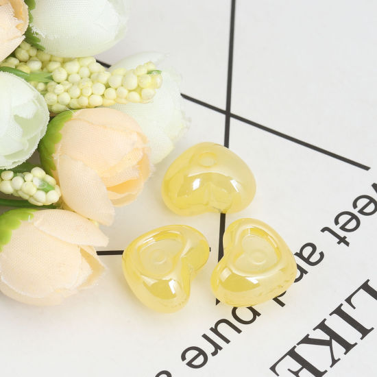 Picture of Acrylic Spacer Beads (Half Drilled) Heart Yellow Cabochon Settings (Fit 9mm x 7mm ) About 19mm x 16mm, Hole: Approx 3.5mm, 10 PCs
