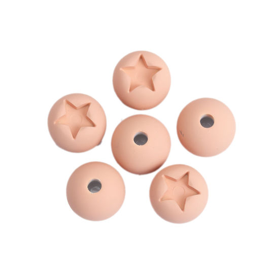 Immagine di Acrilato Imitazione di Gomma Separatori Perline (Mezzo Foro) Tondo Beige come Pesca Stella a Cinque Punte Disegno Basi per Cabochon (Adatto: 8mm x 8mm ) Circa 16mm Dia, Foro: Circa 3.5mm, 10 Pz