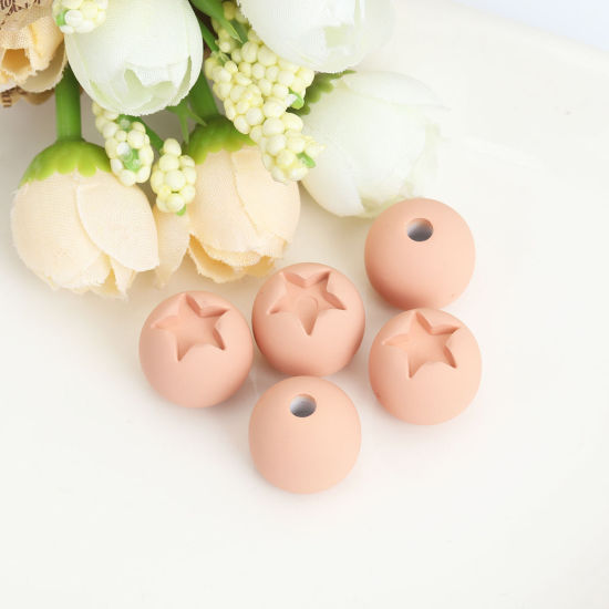 Immagine di Acrilato Imitazione di Gomma Separatori Perline (Mezzo Foro) Tondo Beige come Pesca Stella a Cinque Punte Disegno Basi per Cabochon (Adatto: 8mm x 8mm ) Circa 16mm Dia, Foro: Circa 3.5mm, 10 Pz