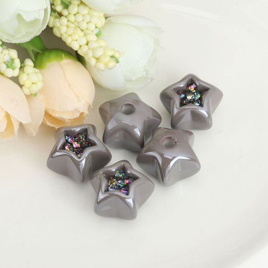 Imagen de Acrílico Cuentas (Mitad Perforó) Estrellas de cinco puntos Gris Multicolor Rhinestone 17mm x 17mm, Agujero: Aprox 3.5mm, 10 Unidades