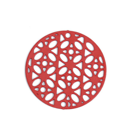 Image de Connecteurs Estampe en Filigrane en Laiton Rond Rouge Fleurs 20mm Dia, 10 Pcs