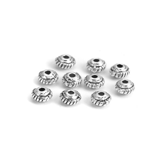 Immagine di Lega di Zinco Perline Piattino Volante Argento Antico Striscia Scolpisce Circa 5mm x 2.7mm, Foro:Circa 1.1mm, 500 Pz