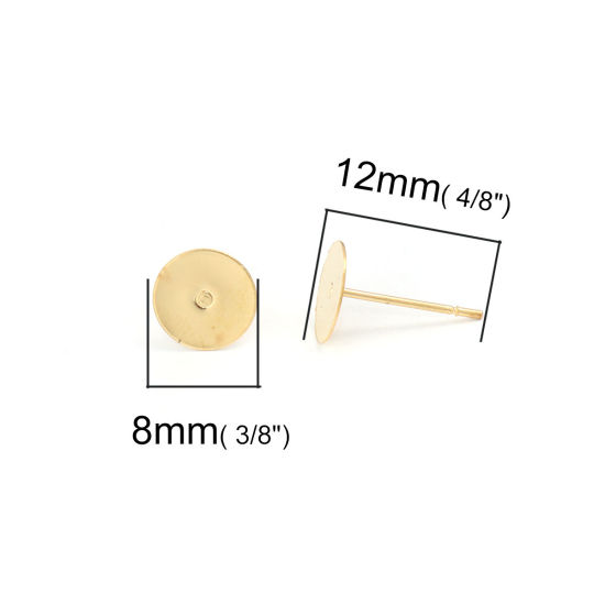 Picture of Stainless Steel Ear Post Stud Earrings Round Gold Plated Cabochon Settings (Fits 8mm Dia.) 8mm Dia., Post/ Wire Size: (21 gauge), 50 PCs