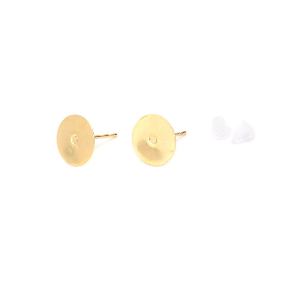 Picture of Stainless Steel Ear Post Stud Earrings Round Gold Plated Cabochon Settings (Fits 10mm Dia.) 10mm Dia., Post/ Wire Size: (21 gauge), 50 PCs