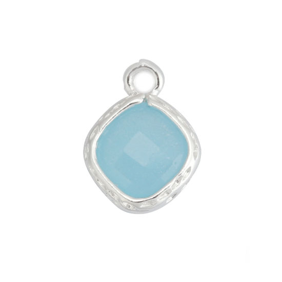 Picture of Copper & Glass Charms Rhombus Silver Plated Light Blue Faceted 14mm x 11mm, 10 PCs