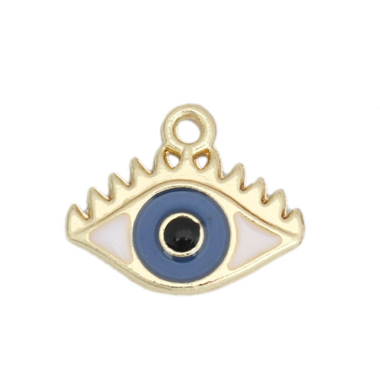 Picture of Zinc Based Alloy Charms Eye Gold Plated Blue Evil Eye Enamel 14mm x 12mm, 10 PCs
