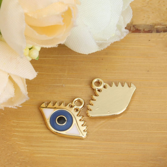 Picture of Zinc Based Alloy Charms Eye Gold Plated Blue Evil Eye Enamel 14mm x 12mm, 10 PCs