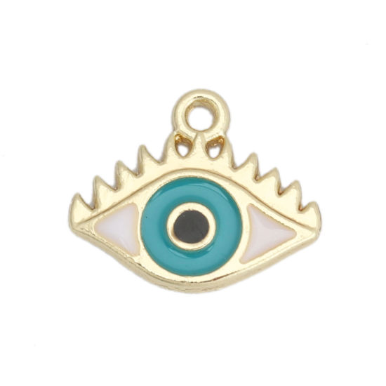 Picture of Zinc Based Alloy Charms Eye Gold Plated Green Evil Eye Enamel 14mm x 12mm, 10 PCs