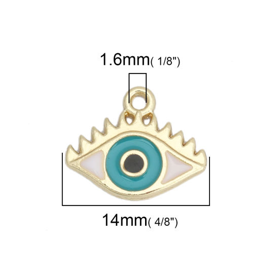 Bild von Zinklegierung Charms Auge Vergoldet Grün Böser Blick Evil Eye Emaille 14mm x 12mm, 10 Stück