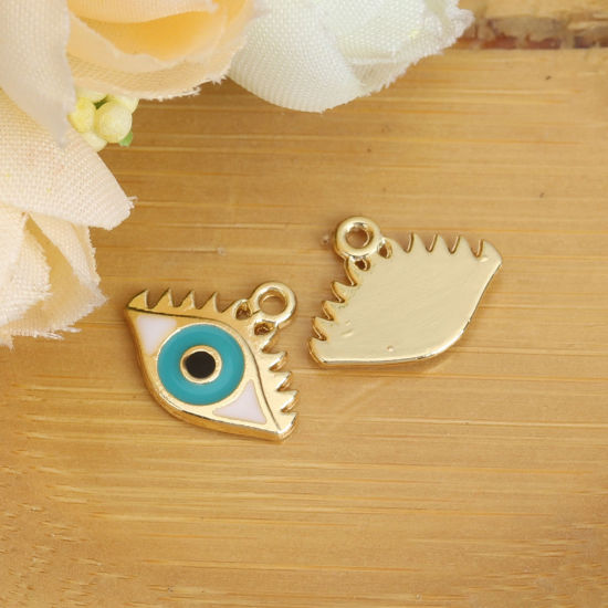 Picture of Zinc Based Alloy Charms Eye Gold Plated Green Evil Eye Enamel 14mm x 12mm, 10 PCs