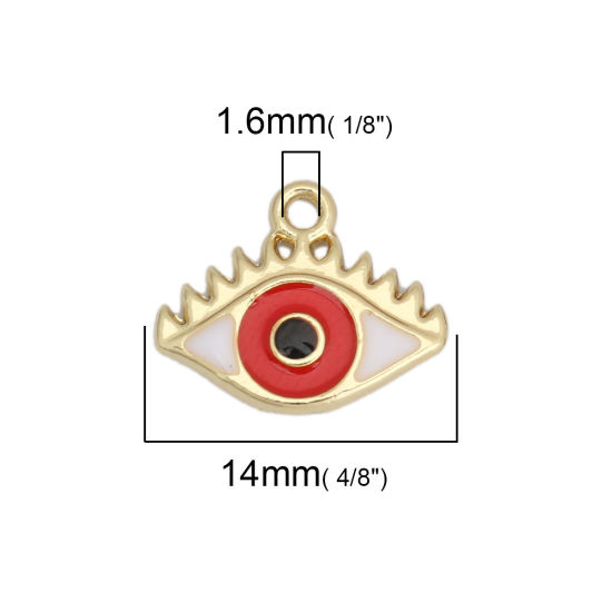Bild von Zinklegierung Charms Auge Vergoldet Rot Böser Blick Evil Eye Emaille 14mm x 12mm, 10 Stück