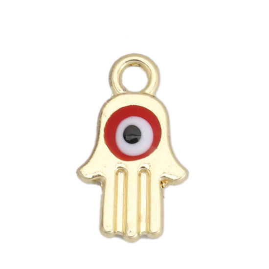 Immagine di Lega di Zinco Charms Palmo Oro Placcato Rosso Malocchio Smalto 14mm x 8mm , 10 Pz
