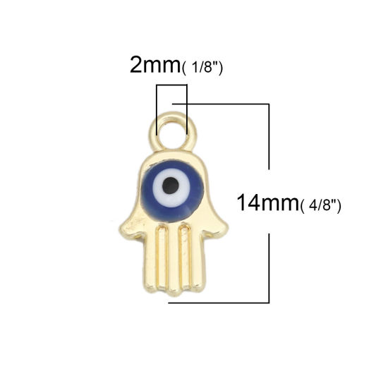 Immagine di Lega di Zinco Charms Palmo Oro Placcato Blu Malocchio Smalto 14mm x 8mm , 10 Pz