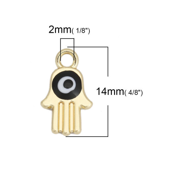 Immagine di Lega di Zinco Charms Palmo Oro Placcato Nero Malocchio Smalto 14mm x 8mm , 10 Pz