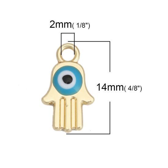 Immagine di Lega di Zinco Charms Palmo Oro Placcato Bluastro Malocchio Smalto 14mm x 8mm , 10 Pz