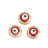 亜鉛合金 スペーサー ビーズ 円形 金メッキ 赤 邪眼柄 エナメル 約 8mm 直径、 穴：約 1.3mm、 10 個 の画像