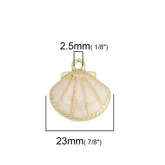 Picture of Zinc Based Alloy Charms Gold Plated Shell White Enamel 23mm x 23mm, 5 PCs