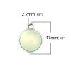 Picture of Zinc Based Alloy Charms Round Disc Silver Tone Light Green Cat's Eye Imitation 17mm x 14mm, 10 PCs