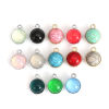 Picture of Zinc Based Alloy Charms Round Disc Silver Tone Light Green Cat's Eye Imitation 17mm x 14mm, 10 PCs