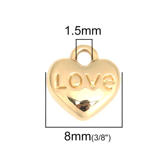 Picture of Zinc Based Alloy Charms Heart Gold Plated Message " LOVE " 9mm x 8mm, 20 PCs