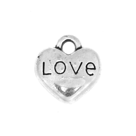Immagine di Lega di Zinco Charms Cuore Argento Antico Lettere " LOVE " 9mm x 8mm , 100 Pz