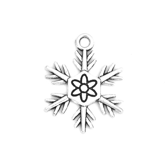 Picture of Zinc Based Alloy Charms Christmas Snowflake Antique Silver Color Carved Pattern 24mm x 18mm, 20 PCs