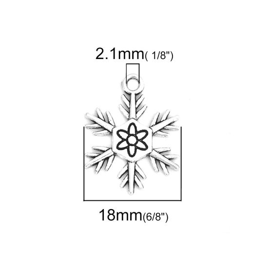 Picture of Zinc Based Alloy Charms Christmas Snowflake Antique Silver Color Carved Pattern 24mm x 18mm, 20 PCs