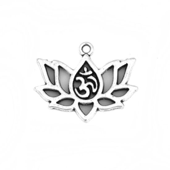 Immagine di Lega di Zinco Charms Fiore Di Loto Argento Antico Filigrana 20mm x 16mm , 50 Pz