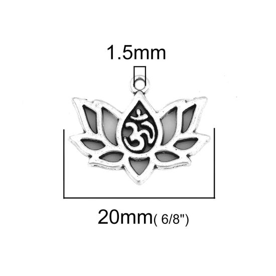 Immagine di Lega di Zinco Charms Fiore Di Loto Argento Antico Filigrana 20mm x 16mm , 50 Pz