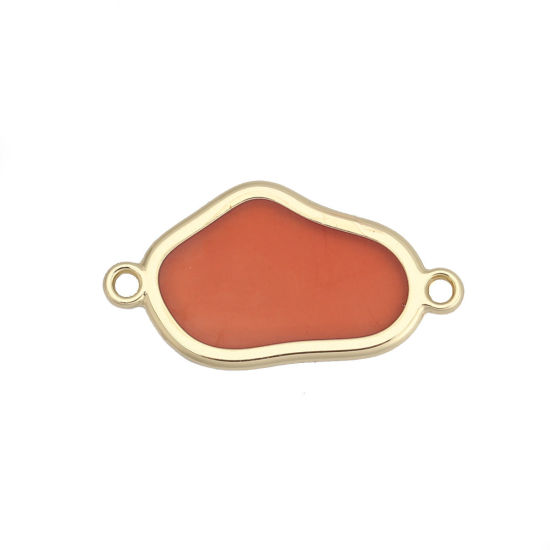 Picture of Zinc Based Alloy Connectors Irregular Gold Plated Red With Resin Cabochons 3cm x 1.6cm, 5 PCs