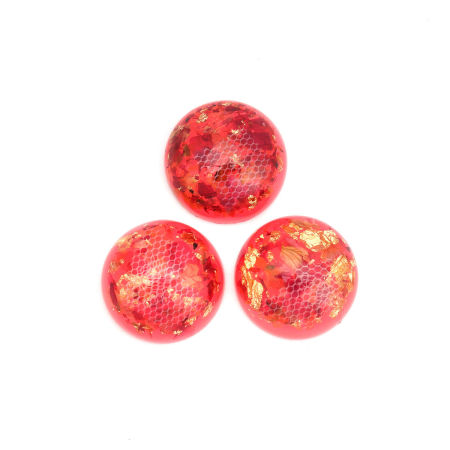 Resin Dome Seals Cabochon Round Hot Pink Transparent Mesh Pattern 20mm Dia., 5 PCs