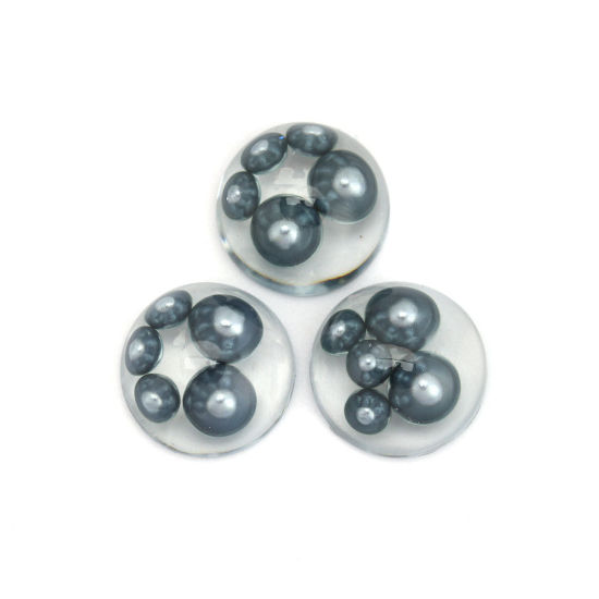 樹脂 カボション 半球 ダークグレー 透明 アクリル模造真珠 15mm 直径、 10 個 の画像