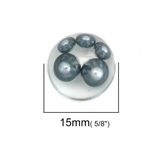 樹脂 カボション 半球 ダークグレー 透明 アクリル模造真珠 15mm 直径、 10 個 の画像