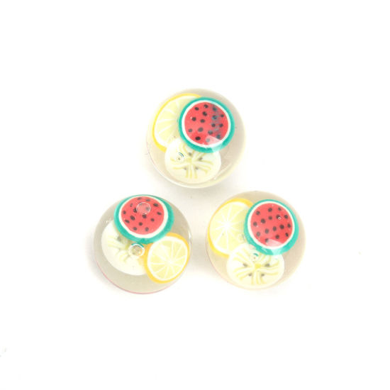 Picture of Resin & Real Dried Flower Dome Seals Cabochon Hemispherical Multicolor Transparent Fruit Pattern 12mm Dia., 10 PCs