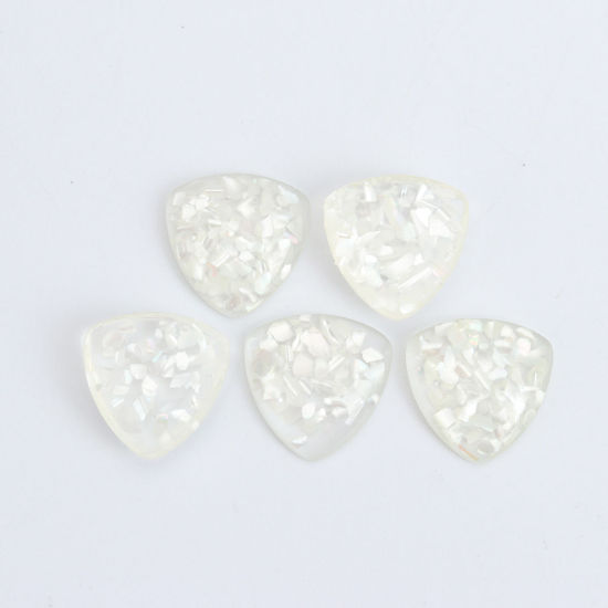 Picture of Resin & Shell Mosaic Dome Seals Cabochon Triangle White Transparent 18mm x 18mm, 10 PCs