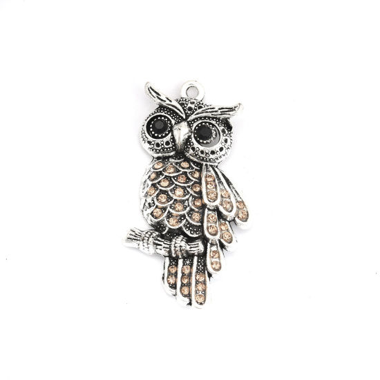 Picture of Zinc Based Alloy Pendants Owl Animal Antique Silver Color Tawny 4.5cm x 2.3cm, 5 PCs