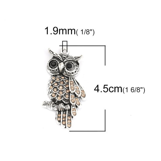 Picture of Zinc Based Alloy Pendants Owl Animal Antique Silver Color Tawny 4.5cm x 2.3cm, 5 PCs