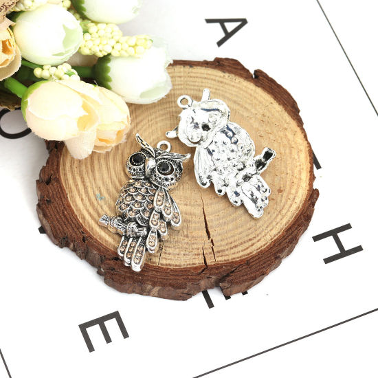 Picture of Zinc Based Alloy Pendants Owl Animal Antique Silver Color Tawny 4.5cm x 2.3cm, 5 PCs