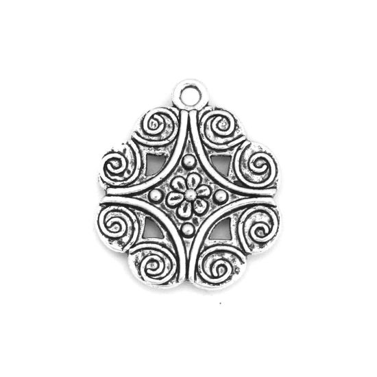 Imagen de Zamak Colgantes Charms Flor Plata Antigua Tallado Hueco 23mm x 20mm, 100 Gramos