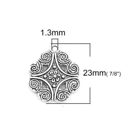 Imagen de Zamak Colgantes Charms Flor Plata Antigua Tallado Hueco 23mm x 20mm, 100 Gramos