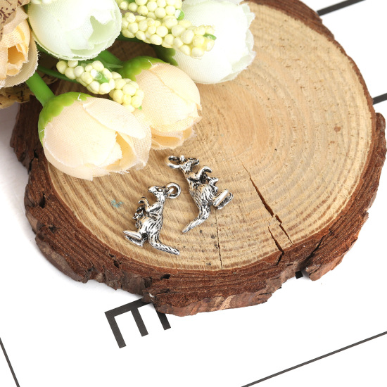 Imagen de Zamak Colgantes Charms Canguro Plata Antigua Hueco 18mm x 14mm, 30 Unidades