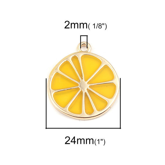 Picture of Zinc Based Alloy Charms Orange Fruit Gold Plated Yellow Enamel 27mm x 24mm, 5 PCs
