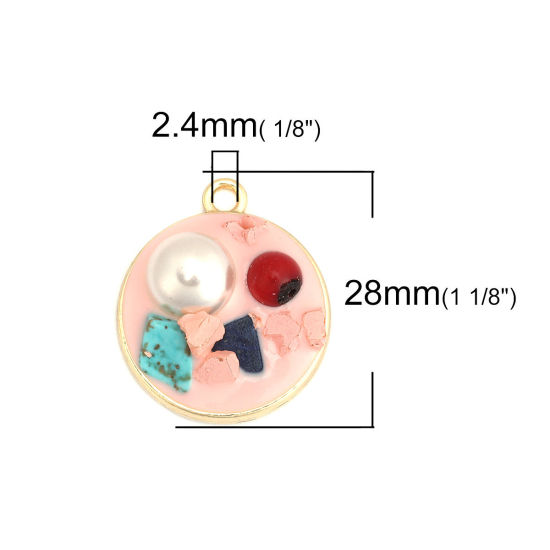 Immagine di Lega di Zinco & Stone Charms Tondo KC Placcato Oro Rosa Imitata Perla 28mm x 24mm , 5 Pz