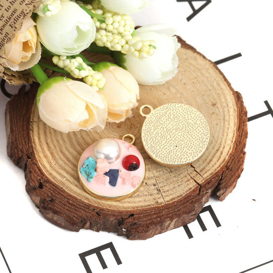 Immagine di Lega di Zinco & Stone Charms Tondo KC Placcato Oro Rosa Imitata Perla 28mm x 24mm , 5 Pz