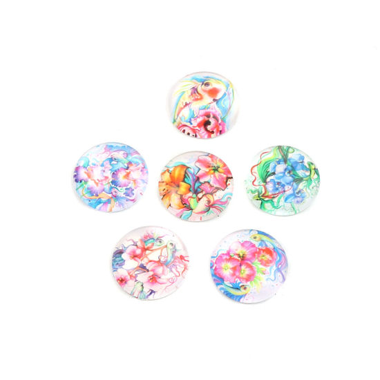 Picture of Glass Dome Seals Cabochon Round Flatback At Random Flower Pattern 20mm Dia, 10 PCs