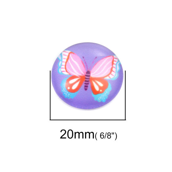 Bild von Glas Dom Cabochon Verzierung Rund Platt Zufällig Mix Schmetterling Muster 20mm D., 10 Stück