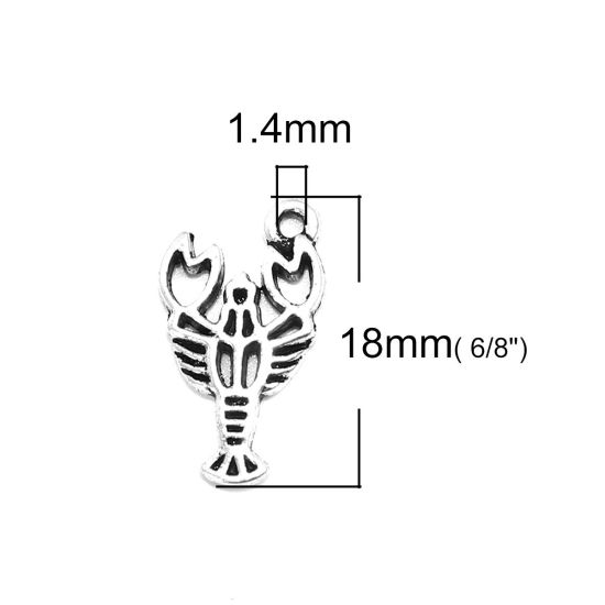 Picture of Zinc Based Alloy Ocean Jewelry Charms Lobster Antique Silver Color Filigree 18mm x 10mm, 100 Grams (Approx 161 PCs)