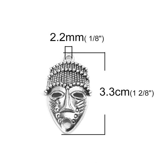 Image de Pendentifs en Alliage de Zinc Masque Argent Vieilli Creux 3.3cm x 2cm, 20 Pcs